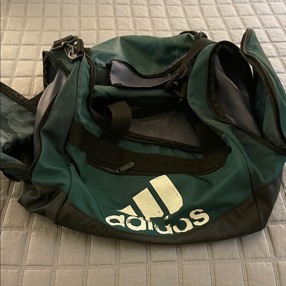 Adidas Black and Green Duffel Bag